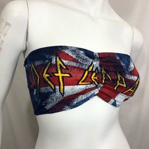 Forever 21 Red, Blue & White Bandeau Tube Top with Yellow Accent